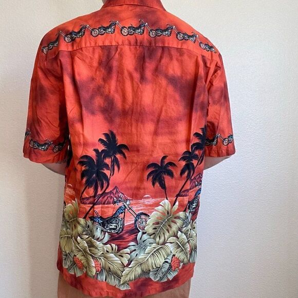 Vintage Mens Pacific Legend Hawaiian Motorcycle Cotton Button Down Short Sleeve - Picture 6 of 10
